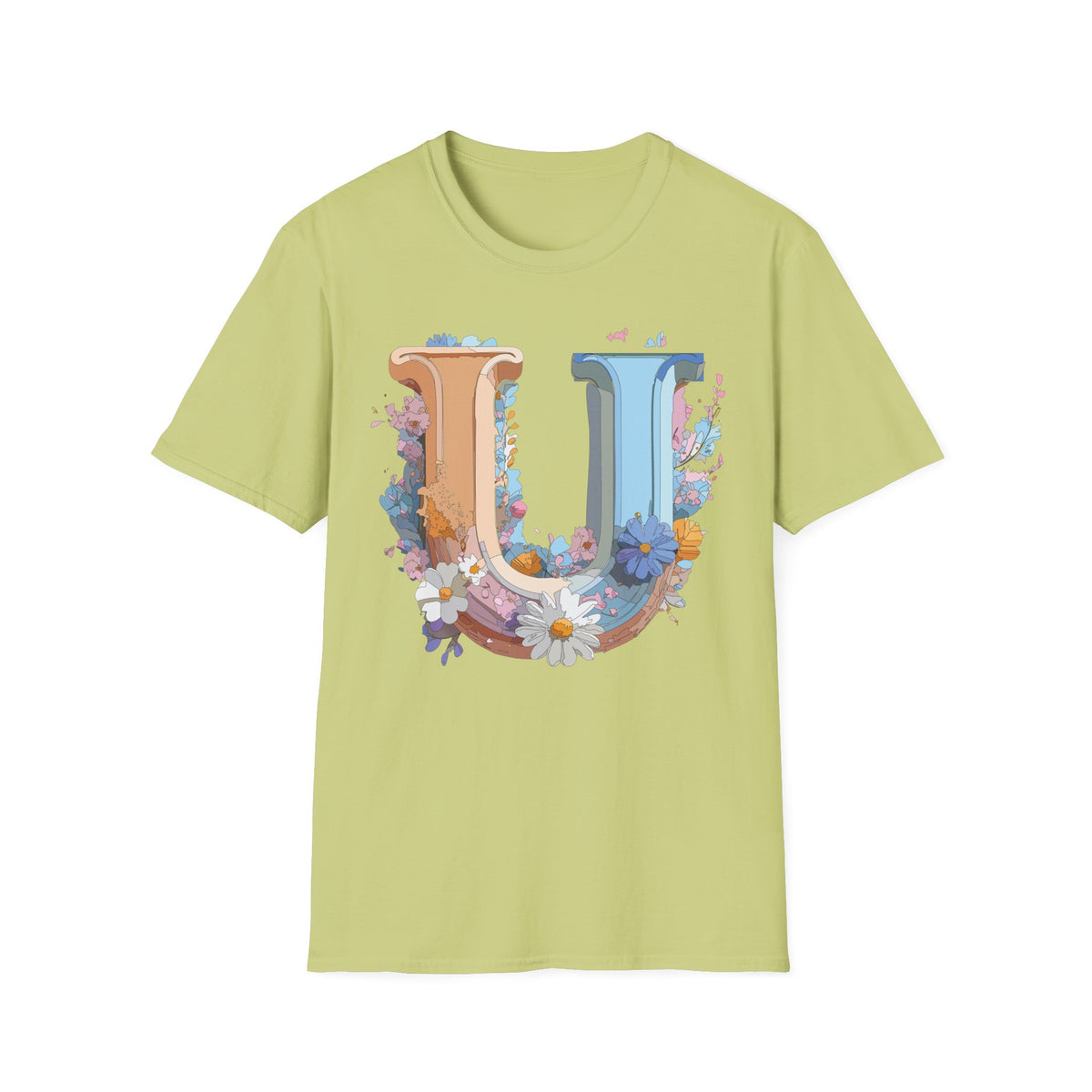 Floral Decorative Letter U T-Shirt | Initial Monogram Tee