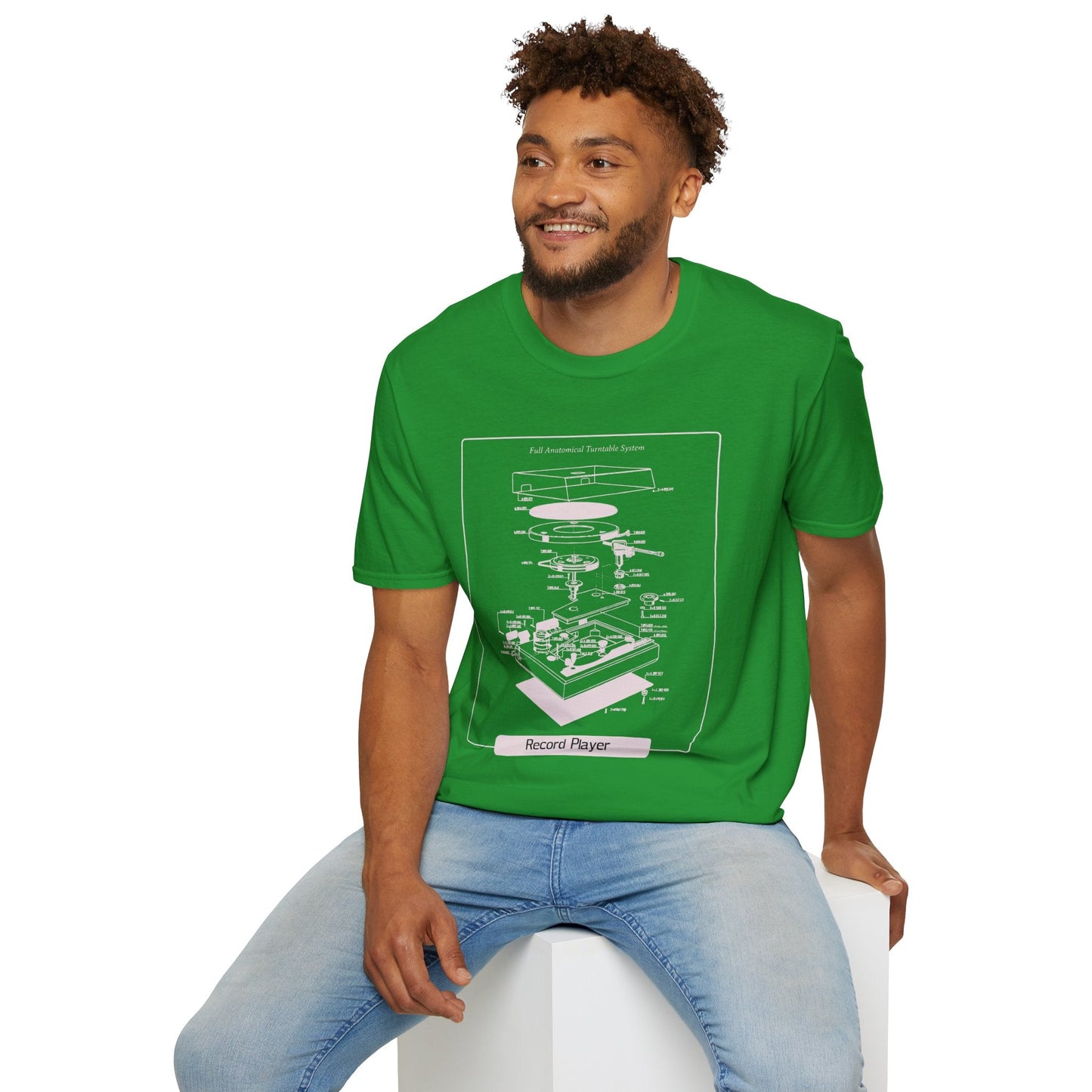 Record Player Blueprint T-Shirt Unisex Cotton Retro Vinyl Turntable Diagram Tee