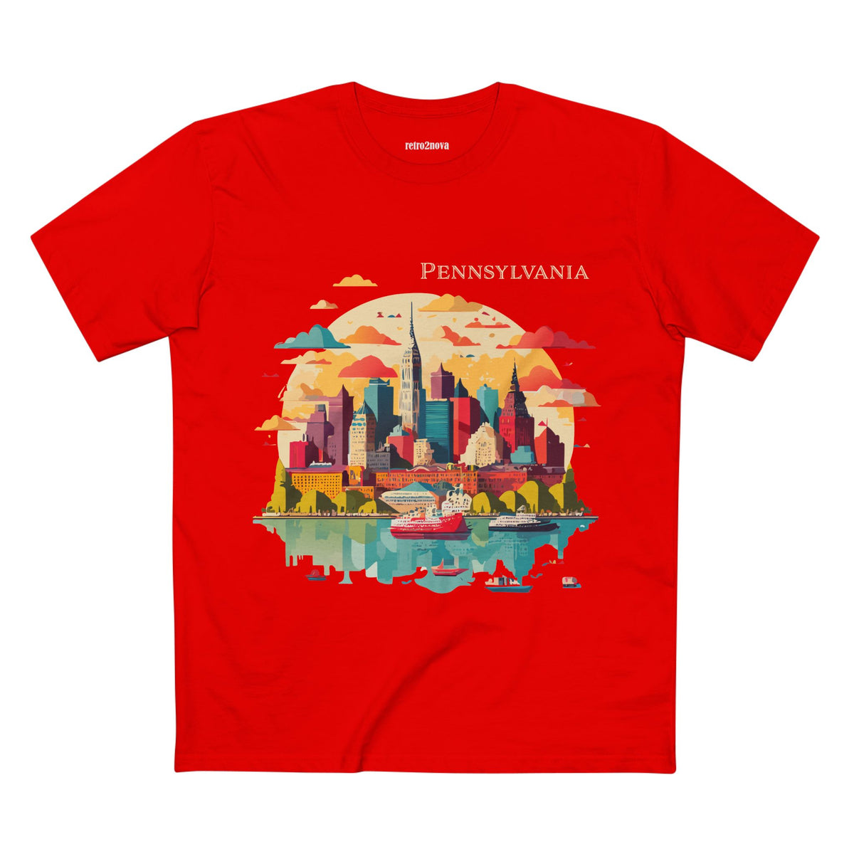 Pennsylvania Skyline tee | Cityscape illustration, river reflection