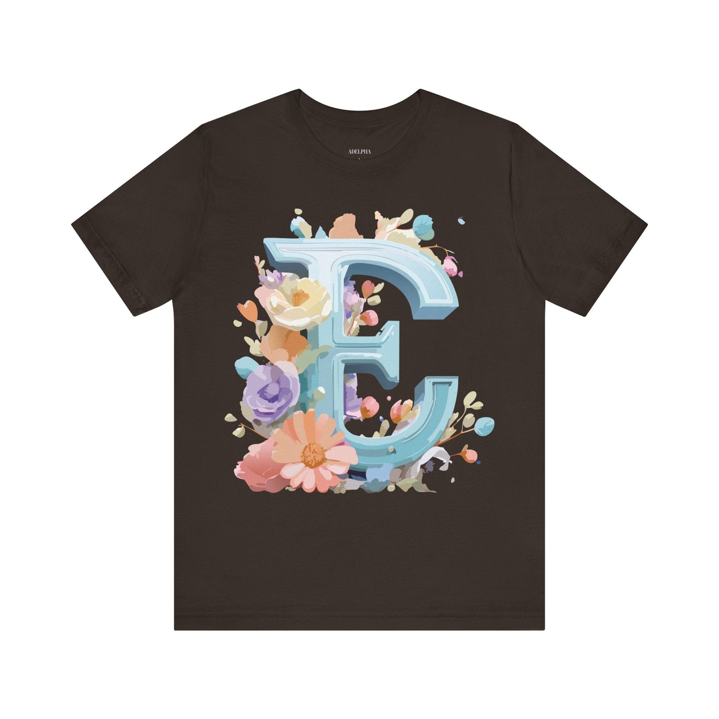 Letter E Graphic Tee Unisex Vintage Inspired Art Design Adelpha Short Sleeve Shirt