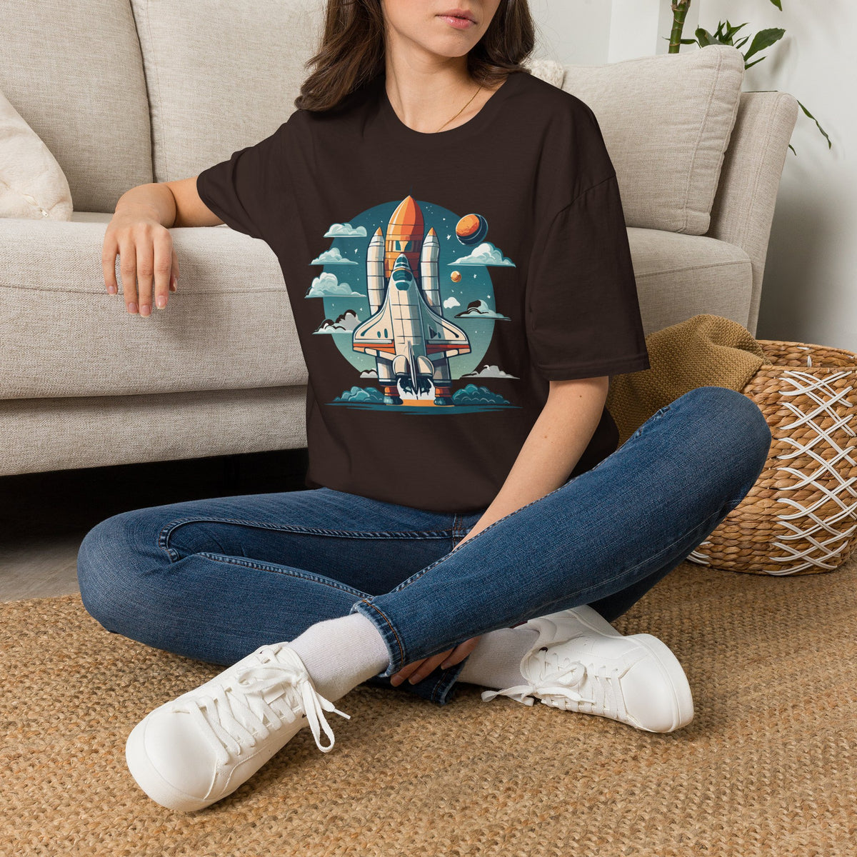 Retro Space Shuttle Illustration T-Shirt | Rocket Launch Graphic Design Unisex 100 Cotton Gildan T-Shirt