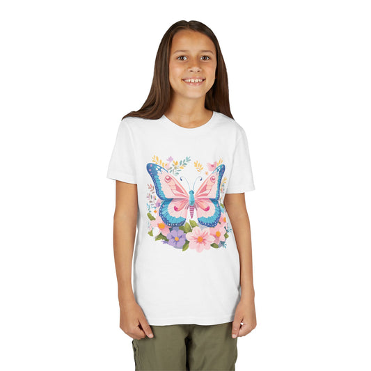 Butterfly Blossom Youth Tee - Colorful Short Sleeve T-Shirt for Spring Celebrations (9-14)