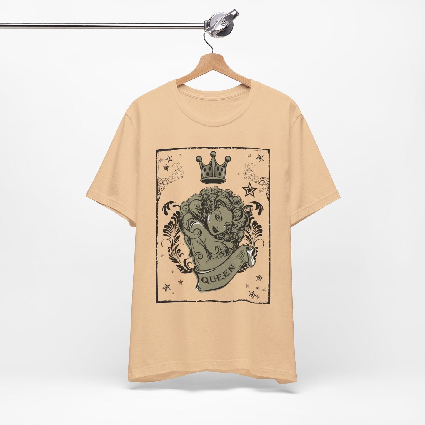Crown Face Portrait Graphic Tee Vintage Floral Illustration Rock Band T-Shirt
