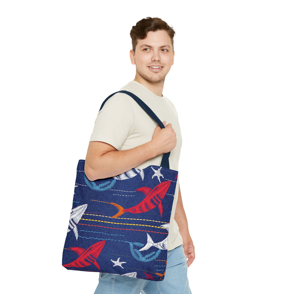 Denim Fabric Imitation Print Unisex Canvas Bag Poly Spun 3 Sizes Tote Bag 182-16