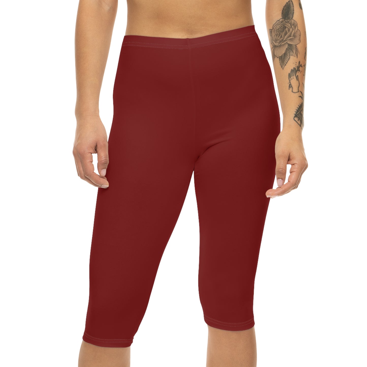 Crushed Berry Color Women's Brushed Suede Poly Span Casual Capri Leggings XS-2XL