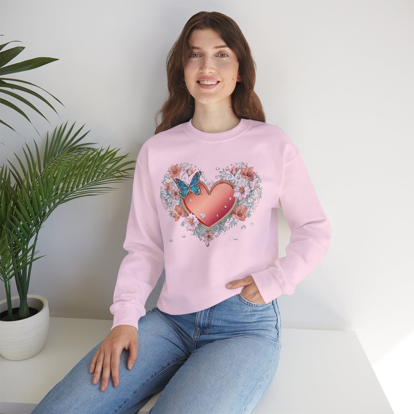 Unisex Floral Heart Sweatshirt With Love Graphic For Valentines Day Gift Cozy Winter Wear