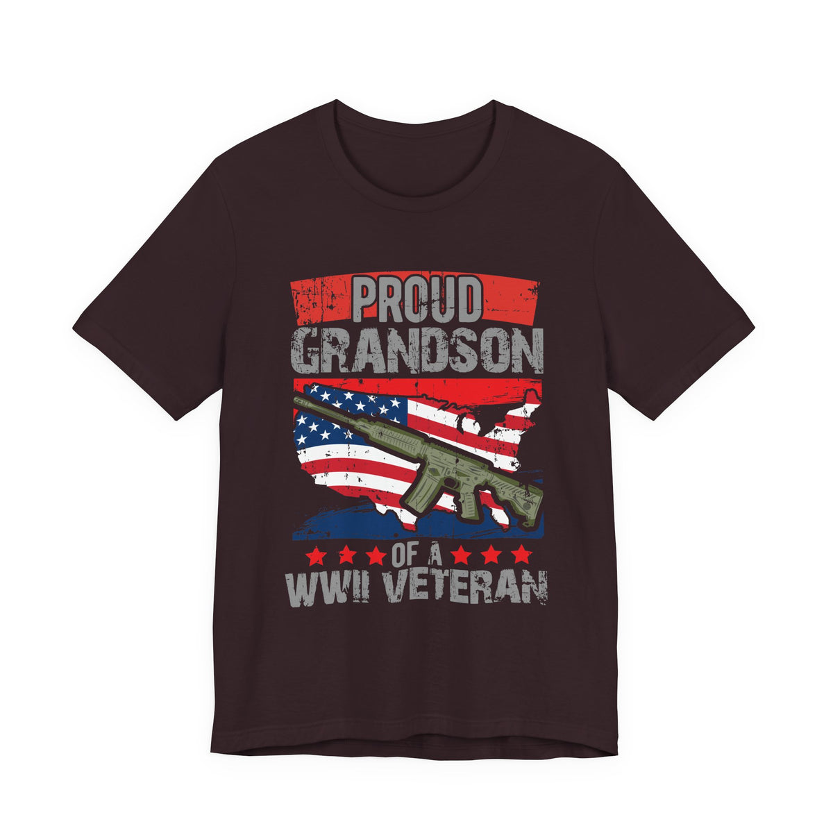 Proud Grandson of a WWII Veteran T-Shirt American Flag Rifle Graphic Unisex Cotton v16