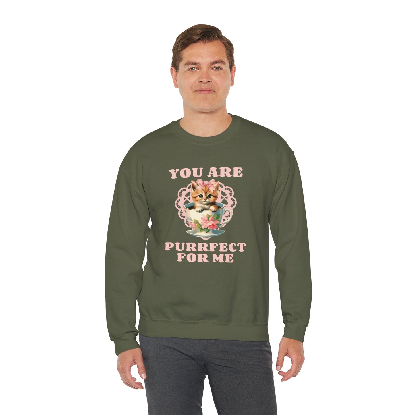 Cat Sweatshirt With Heart Print Valentines Day Unisex 50 50 Cotton Poly Crewneck