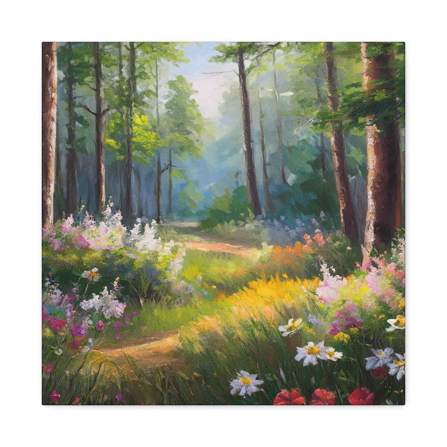 Summer Forest Print Canvas, Oil Paint Print 20x20, 24x24, 30x30, 32x32, 36x36 Art Design Print Pine-Wood Inner Frame MC-91