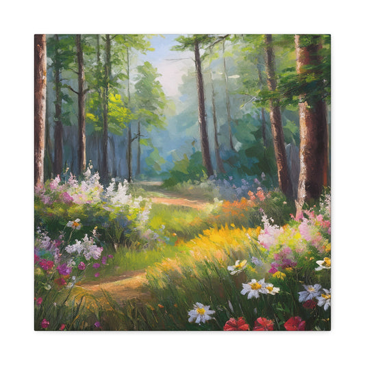 Summer Forest Print Canvas, Oil Paint Print 20x20, 24x24, 30x30, 32x32, 36x36 Art Design Print Pine-Wood Inner Frame MC-91