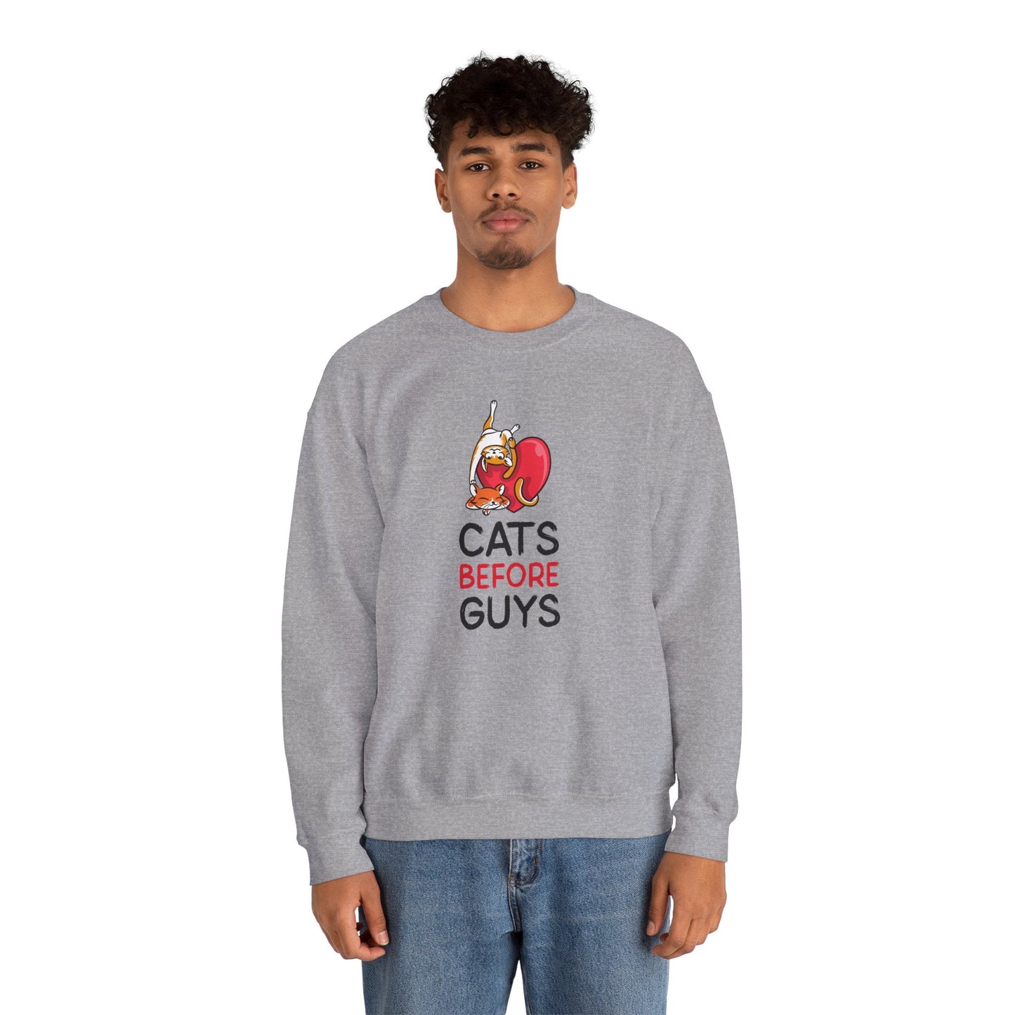 Cat Heart Sweatshirt Unisex Valentines Day 50 50 Cotton Poly Heavy Blend Crewneck Sweatshirt