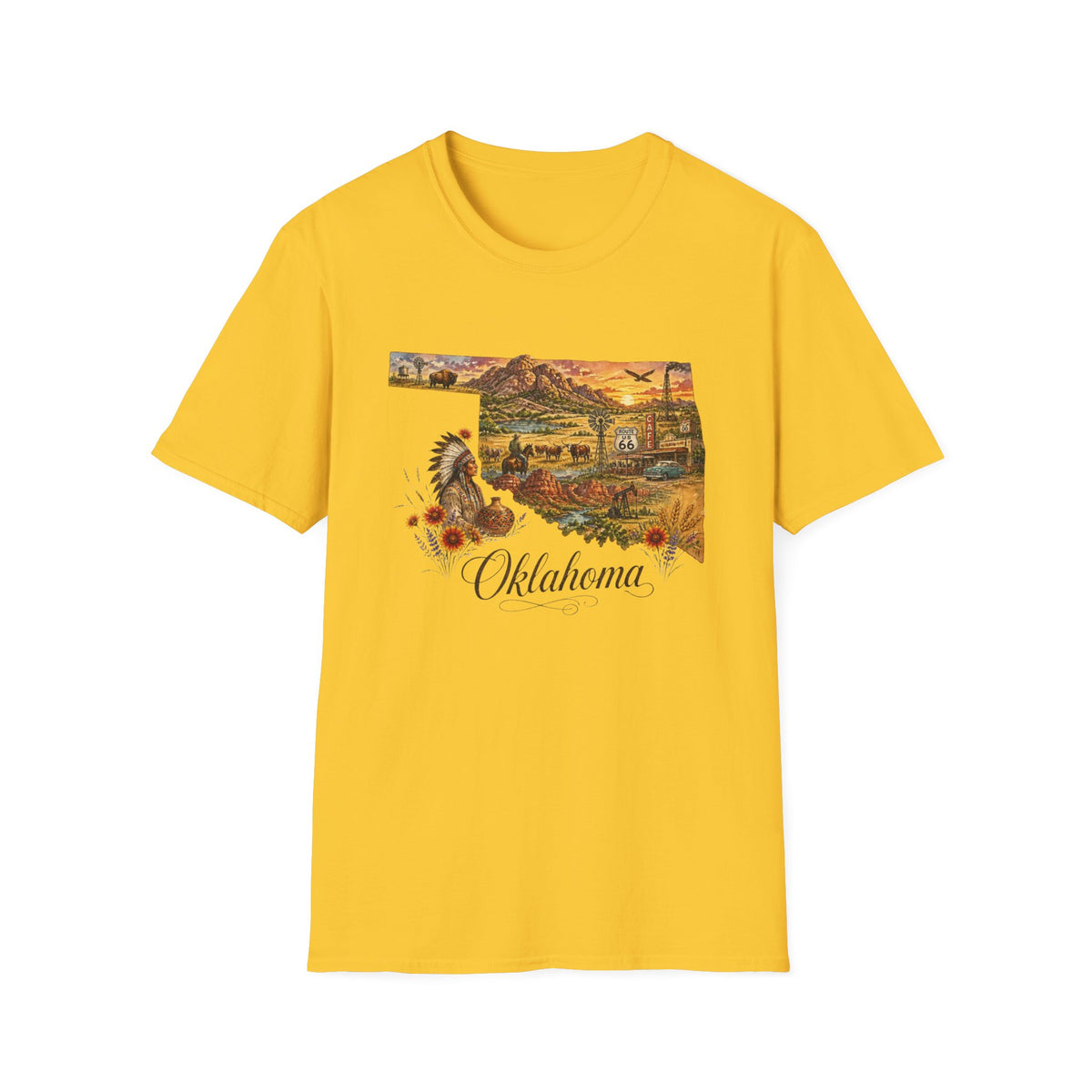 Oklahoma State Travel Tourist Graphic Design Unisex 100 Cotton Gildan T-Shirt