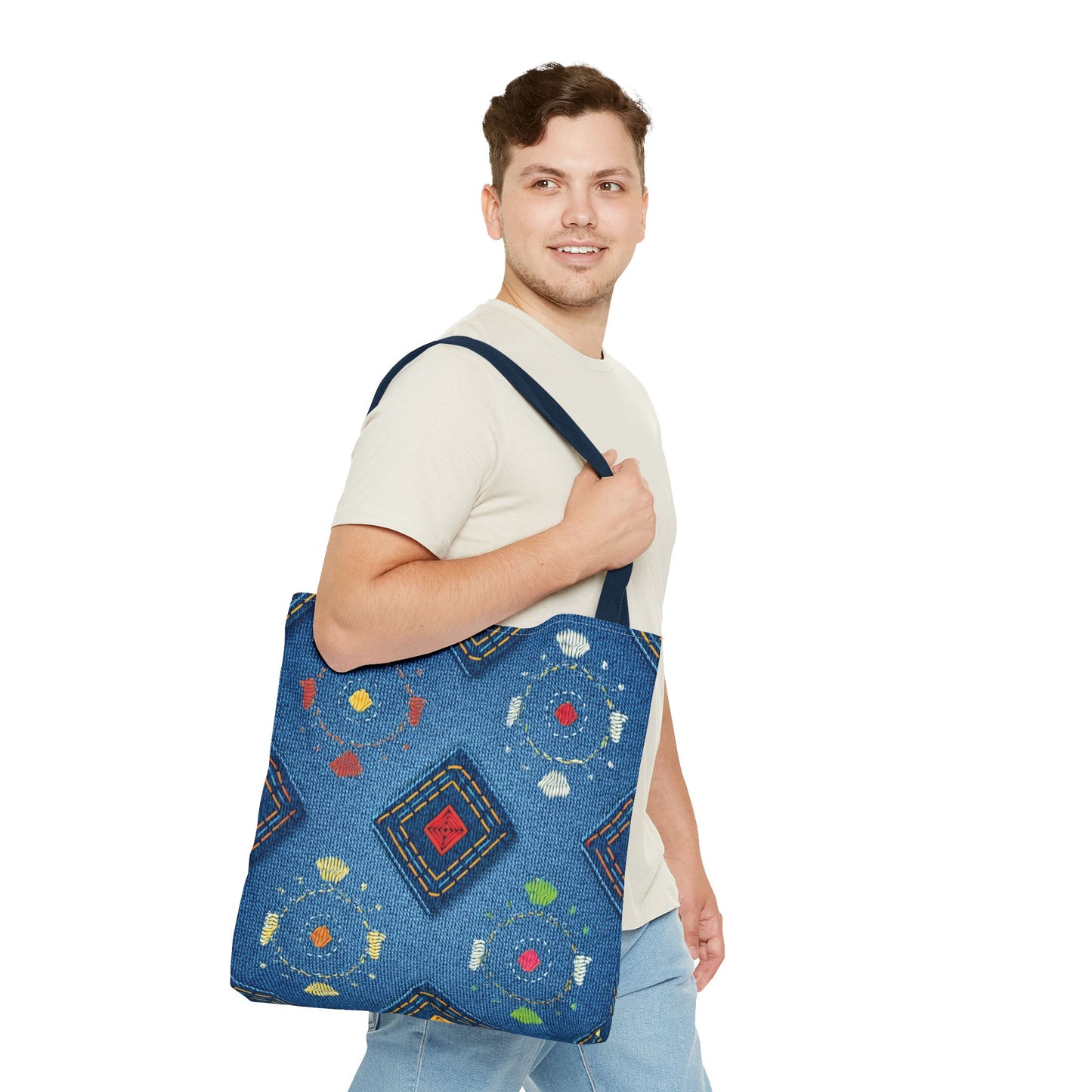 Diwali Graphic Denim Fabric Imitation Print Unisex Canvas Bag Poly Spun 3 Sizes Tote Bag 205-24