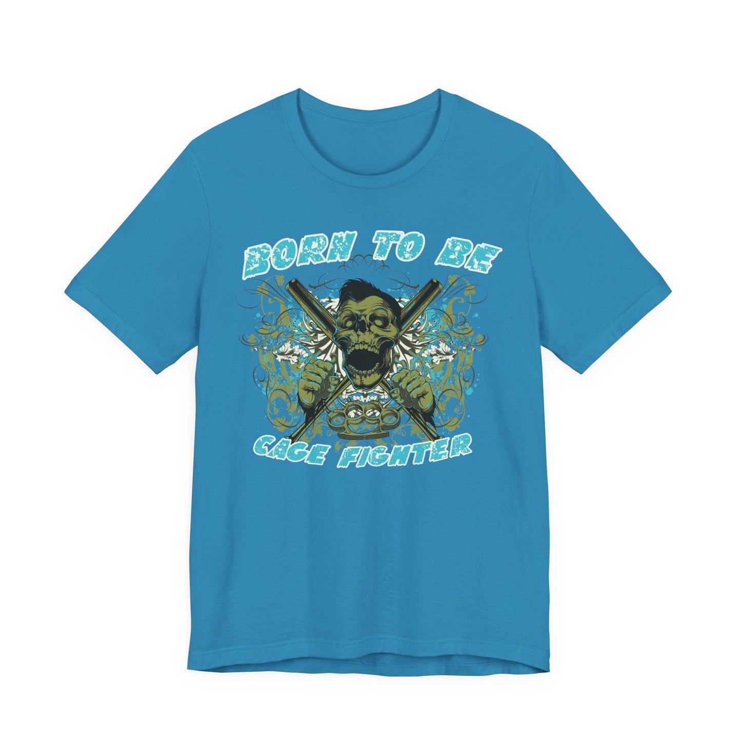 Born To Be Cage Fighter Tee Skull Crossed Knives Graphic T-Shirt