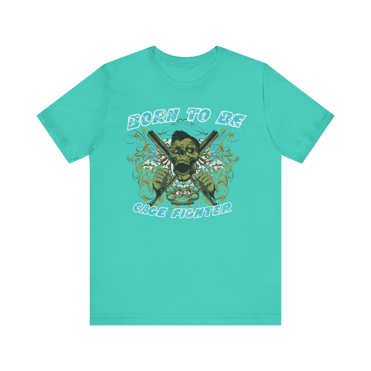 Born To Be Cage Fighter Tee Skull Crossed Knives Graphic T-Shirt