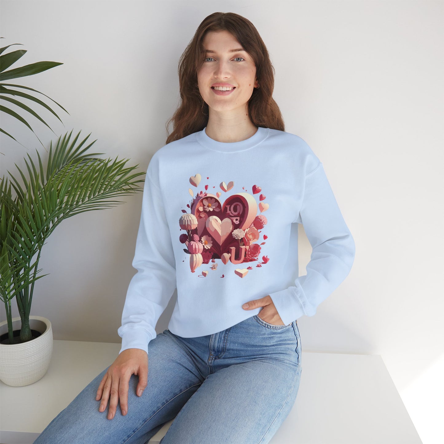 Unisex Floral Big Heart Sweatshirt, Love Floral Sweatshirt, Floral Heart Sweatshirt, 50/50 Cotton-Poly Valentine's Day Sweatshirt 09
