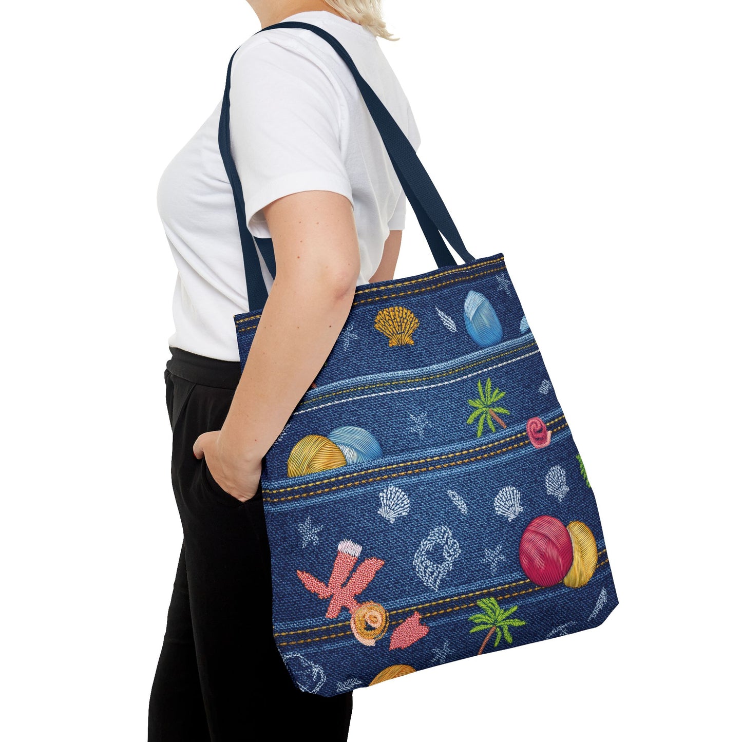Denim Fabric Imitation Print Unisex Canvas Bag Poly Spun 3 Sizes Tote Bag 182-8