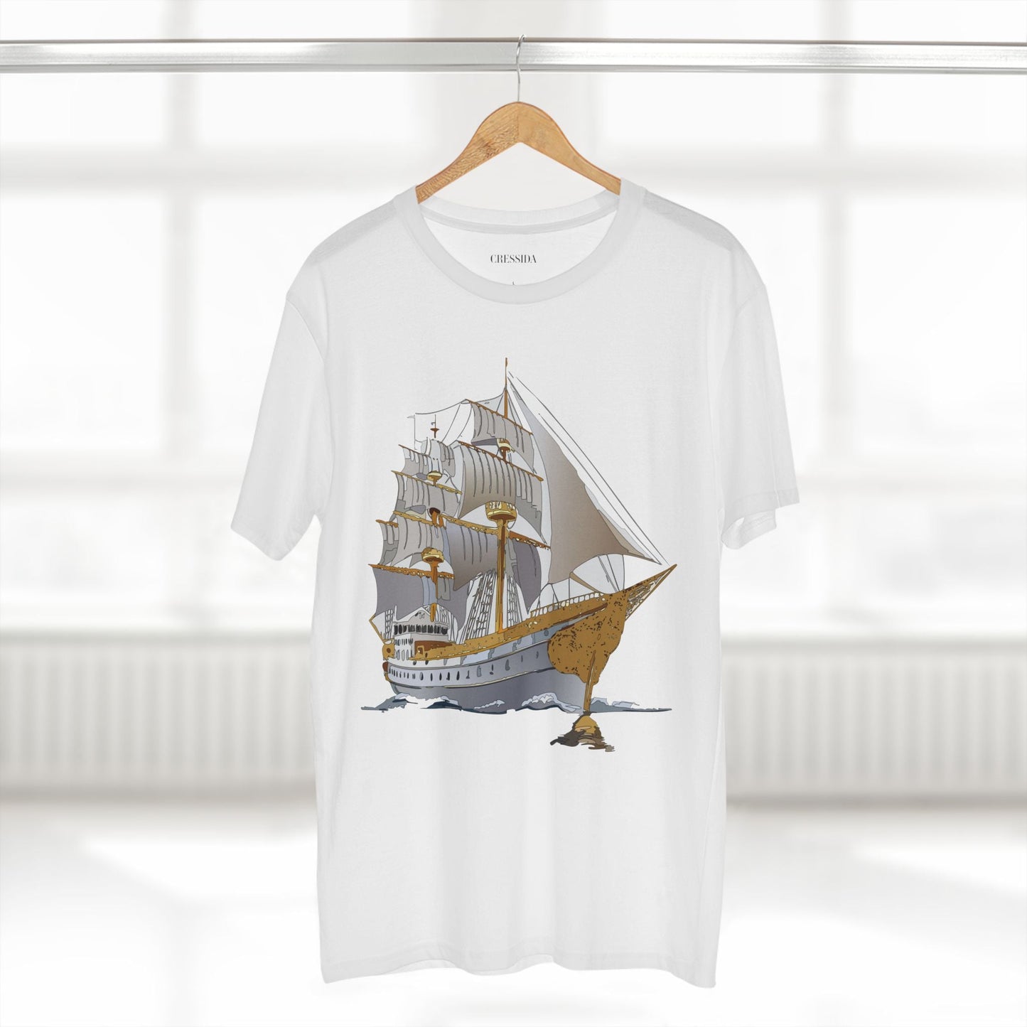 Ship Graphic Unisex 100 Cotton T-Shirt with Gold Frigate Art Design 6