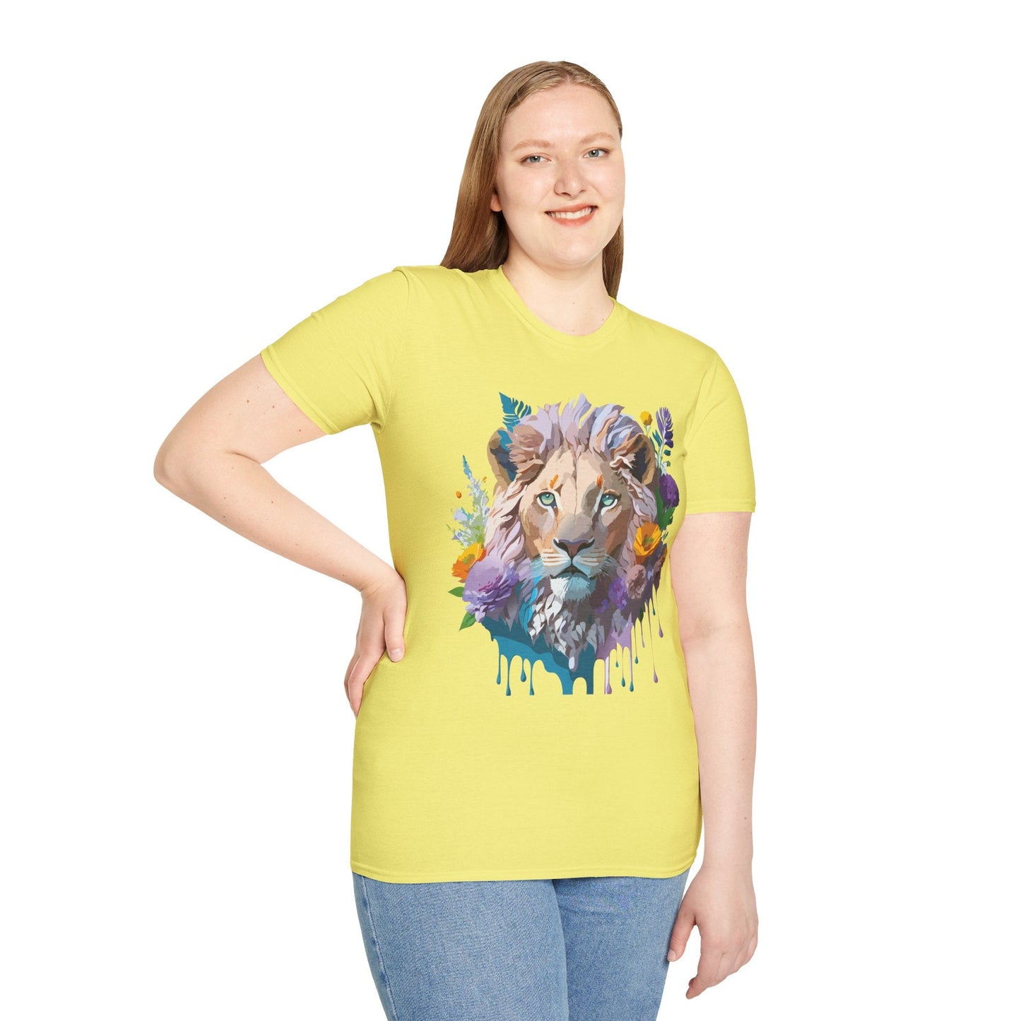 Unisex Lion Shirt Floral Lion Tee Animal Print Tee Gildan 64000