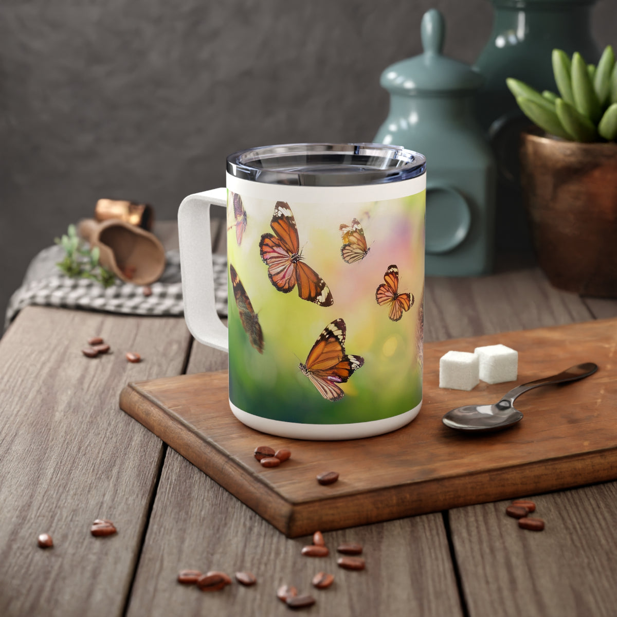 8 Art Design Insulated Coffee Mug Clear Lid 10oz Insulated Coffee Mug 10oz