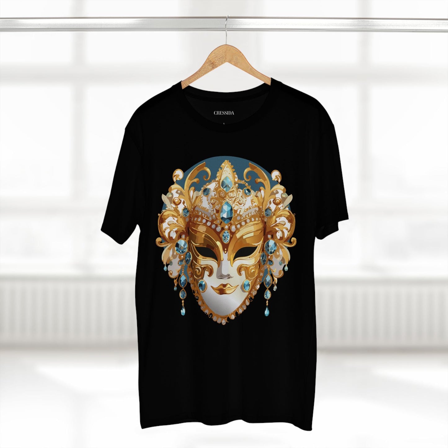 Carnival Mask Graphic T-Shirt Unisex 100 Cotton With Antique Gold Art Design Tee 12