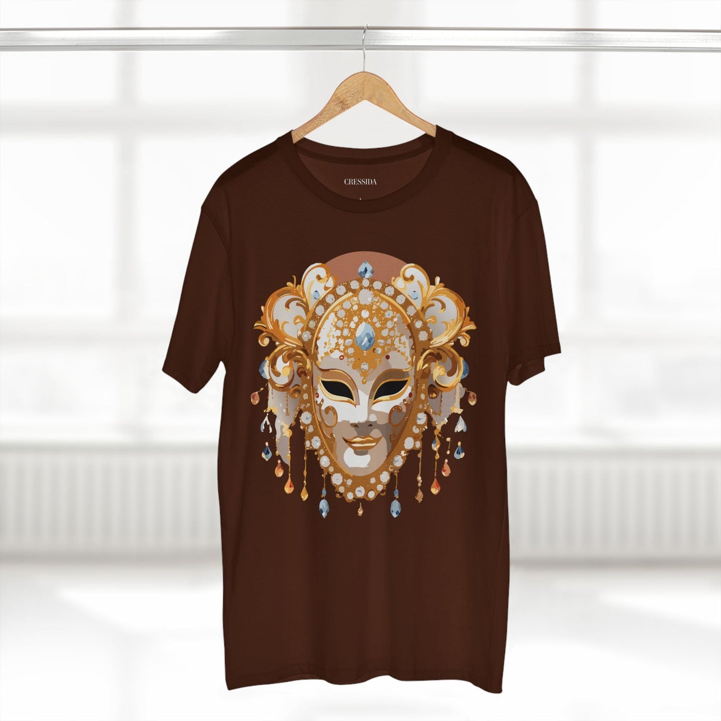 Carnival Mask Graphic T-Shirt Unisex 100 Cotton With Antique Gold Art Design Tee 15