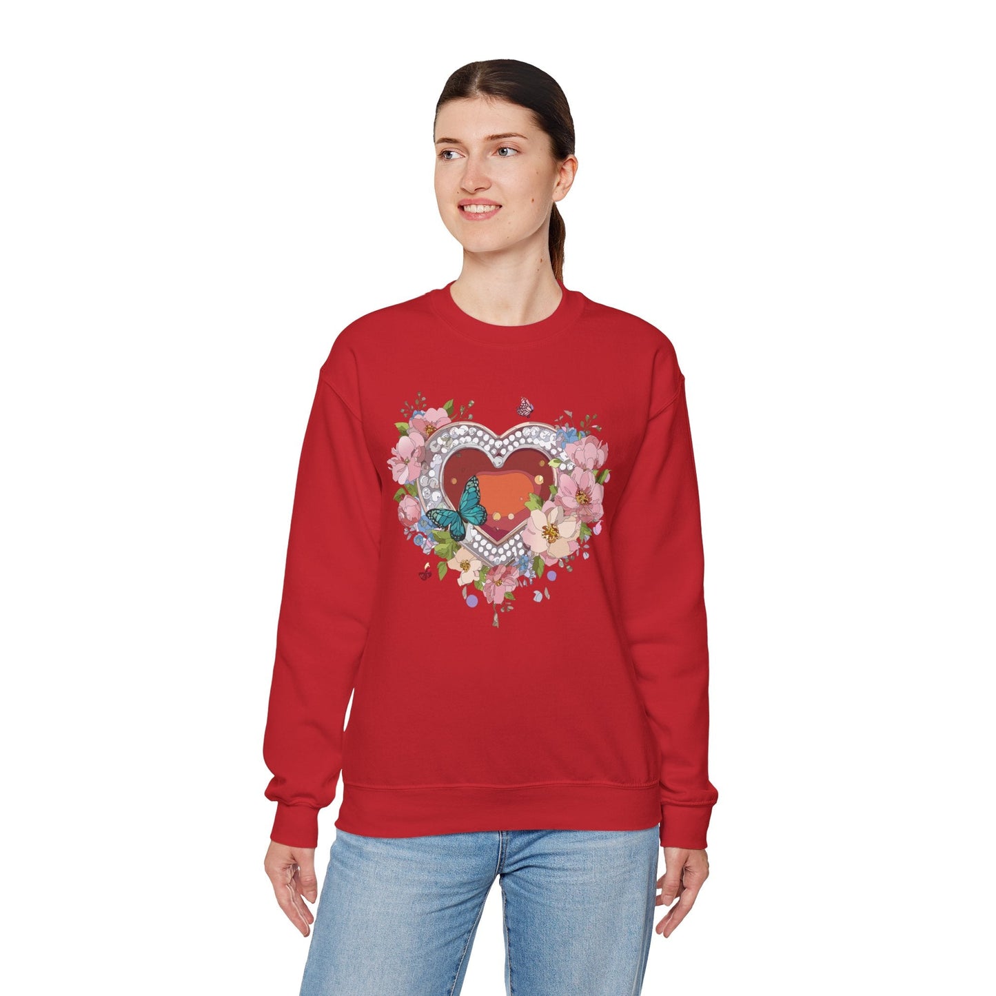 Floral Heart Sweatshirt Unisex Valentines Day Edition Gildan 18000 Heavy Blend Crewneck