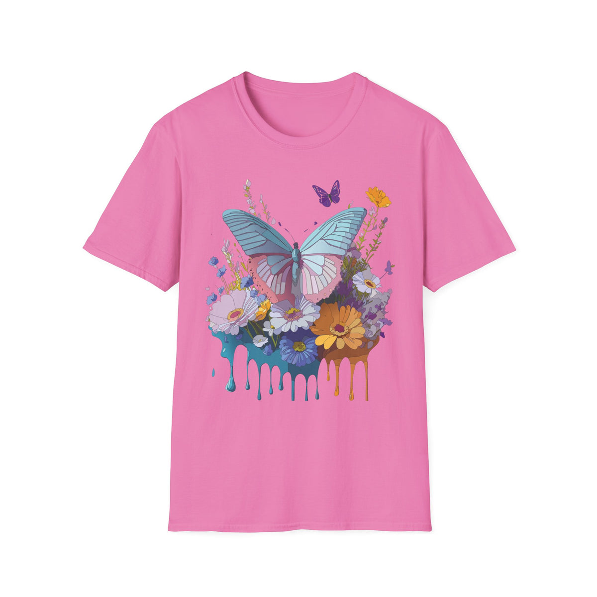 Butterfly Floral T-Shirt – Colorful Nature Garden Graphic Design Unisex 100 Cotton Gildan T-Shirt