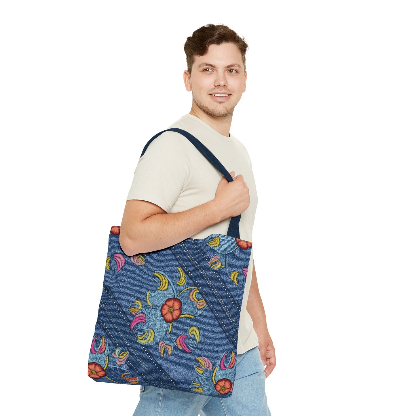 Denim Fabric Imitation Print Unisex Canvas Bag Poly Spun 3 Sizes Tote Bag 161