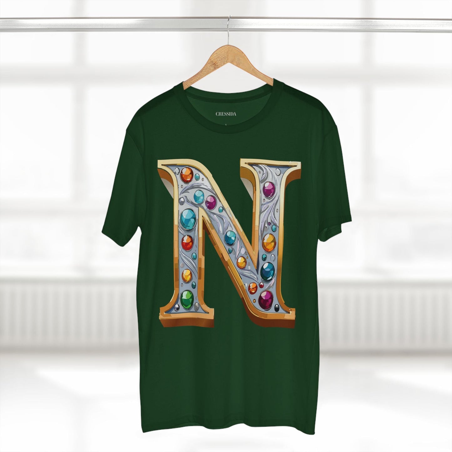Letter N Graphic Design Tee Unisex 100 Cotton With Antique Gold Letters Artwork T-Shirt