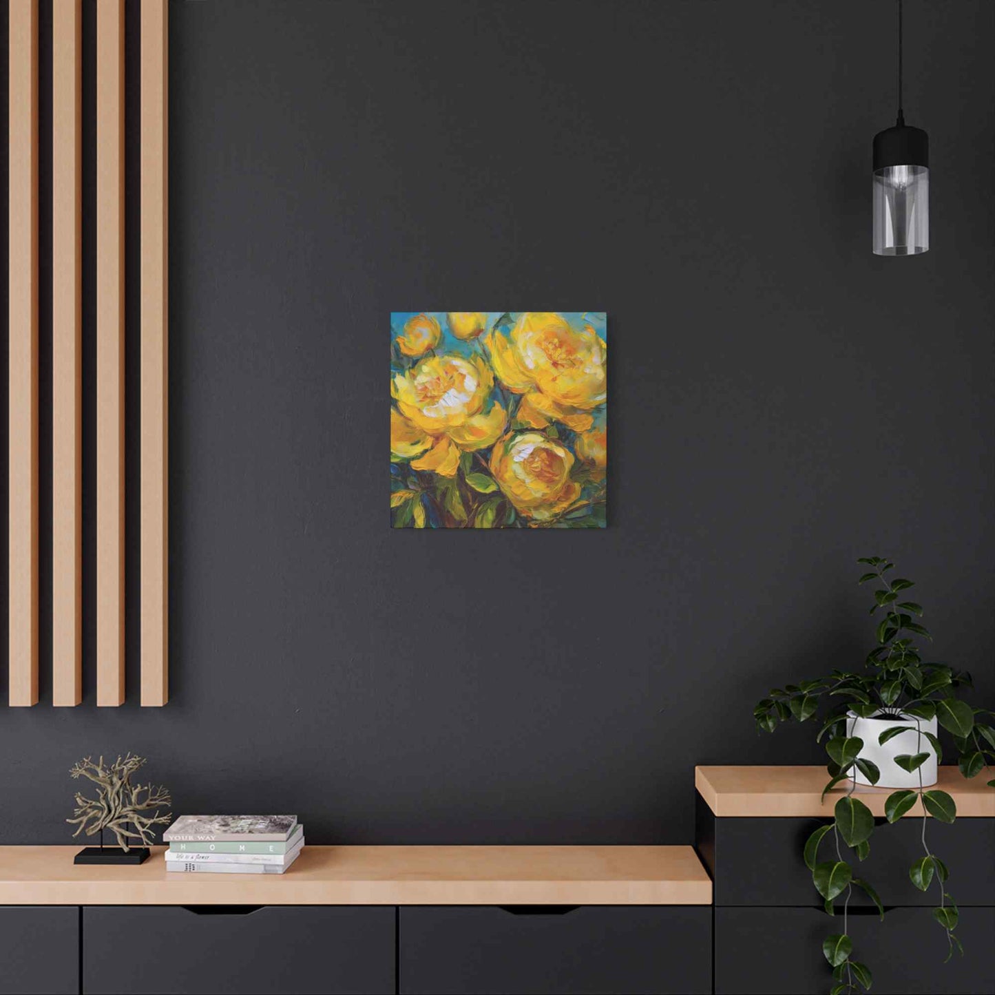 Yellow Peonies Print Canvas, Floral Oil Paint Print 20x20, 24x24, 30x30, 32x32, 36x36 Art Design Pine-Wood Inner Frame MC-120