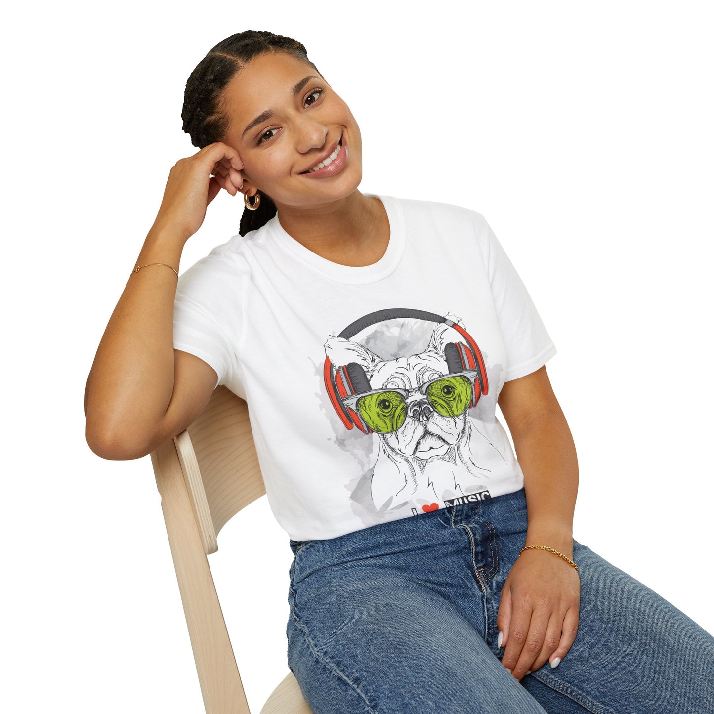 Music Lover French Bulldog T-Shirt Unisex Cotton Short Sleeves I Music Graphic Tee