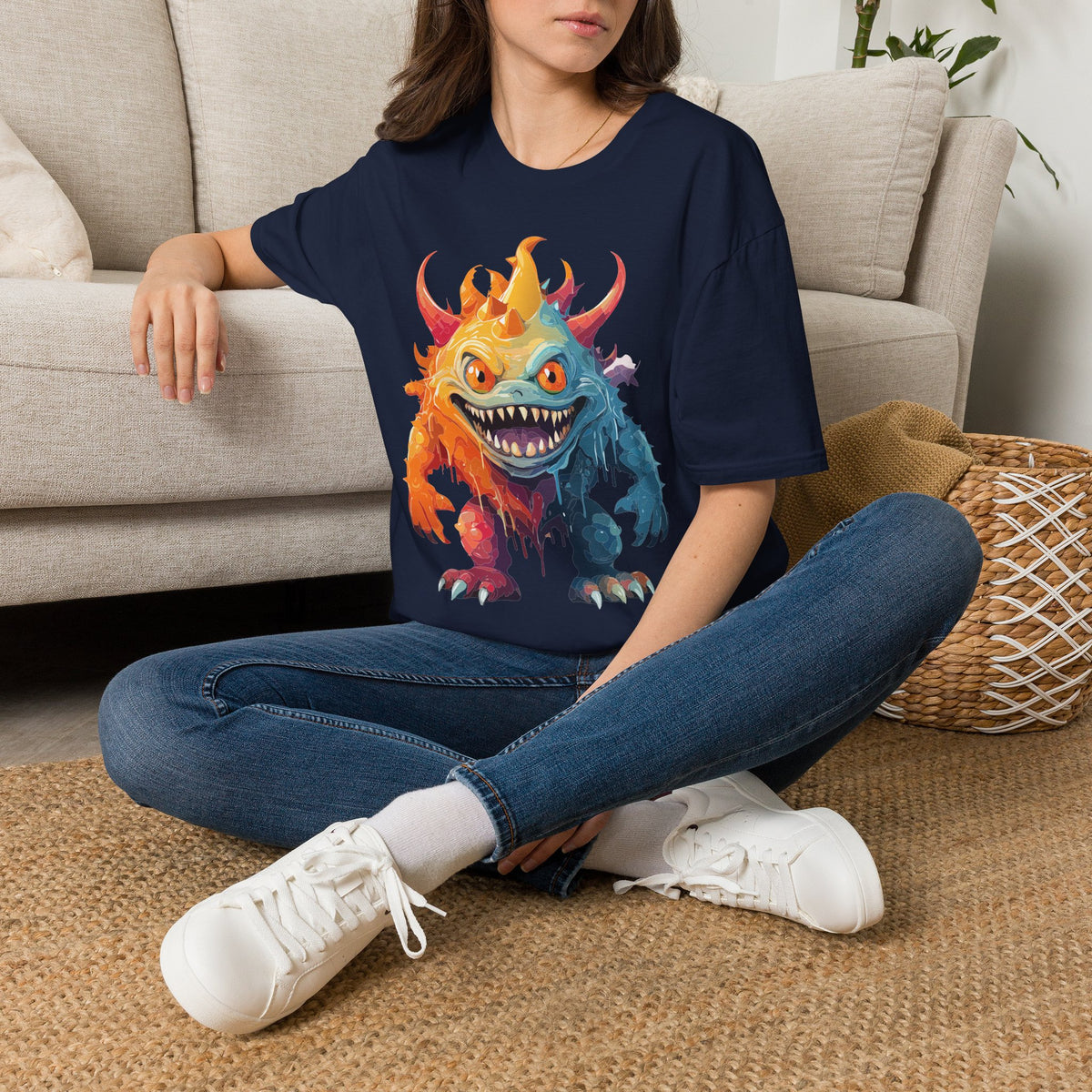 Colorful Monster T-Shirt — Vibrant Rainbow Creature Cartoon Graphic Tee Unisex 100 Cotton Gildan T-Shirt