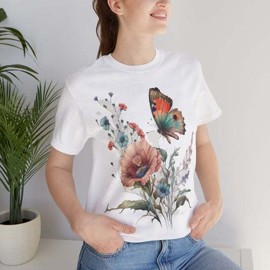 Cotton Tee Shirt with Butterfly Prints