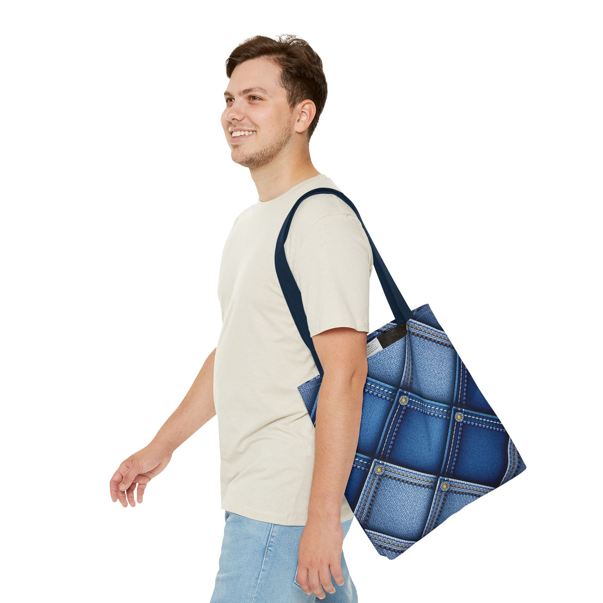 Denim Fabric Imitation Print Unisex Canvas Bag Poly Spun 3 Sizes Tote Bag 116