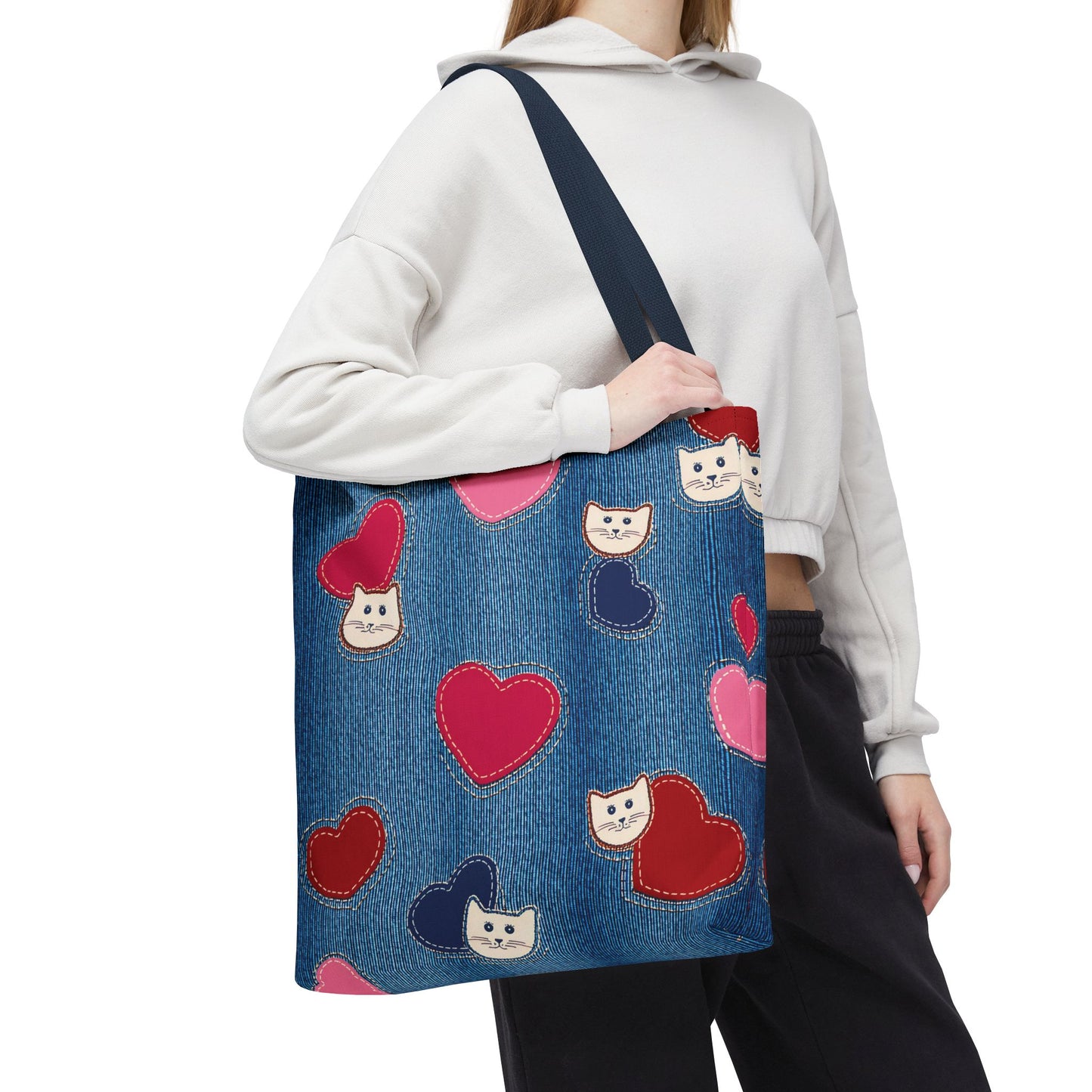 Love Day Graphic Design Denim Fabric Imitation Print Unisex Canvas Bag POLY 3 Sizes Tote Bag 201-17