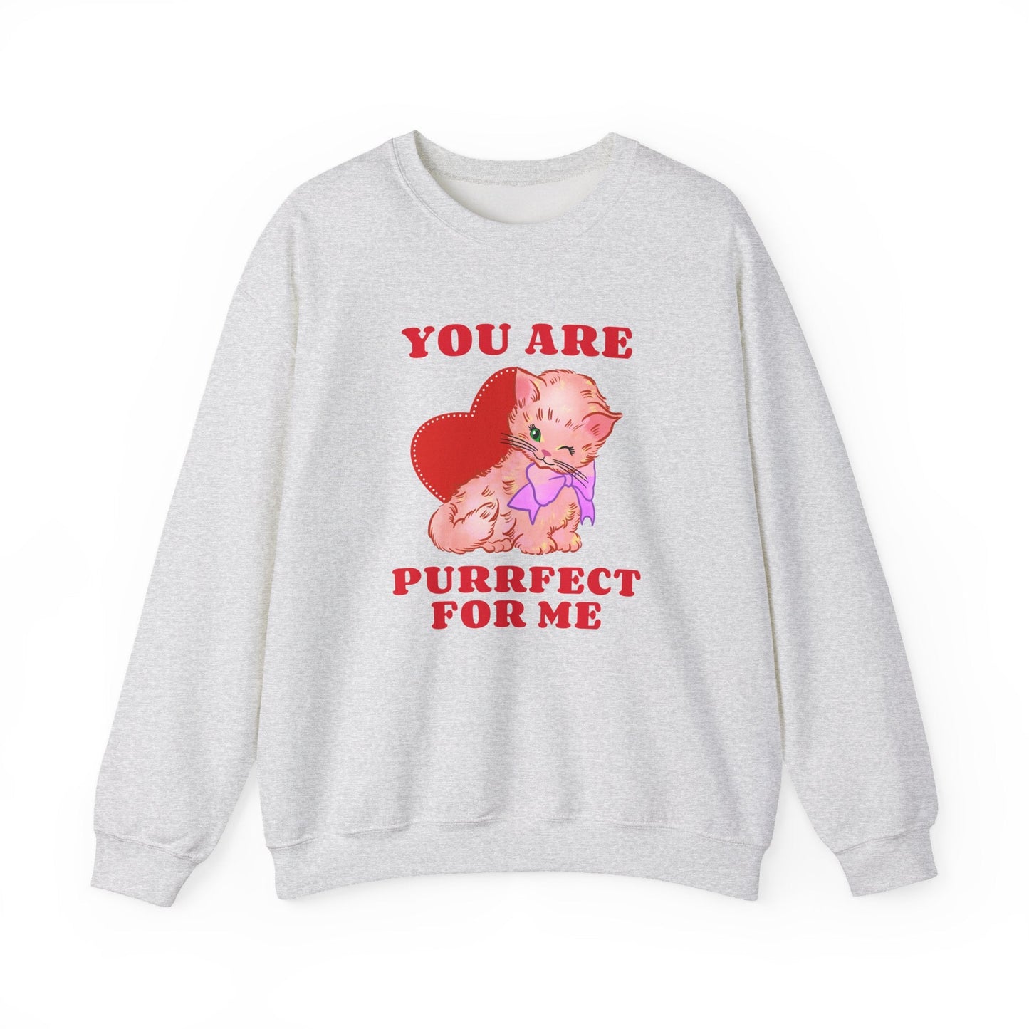 Cat Heart Sweatshirt Unisex Valentines Day Fifty Fifty Cotton Poly Blend Crewneck
