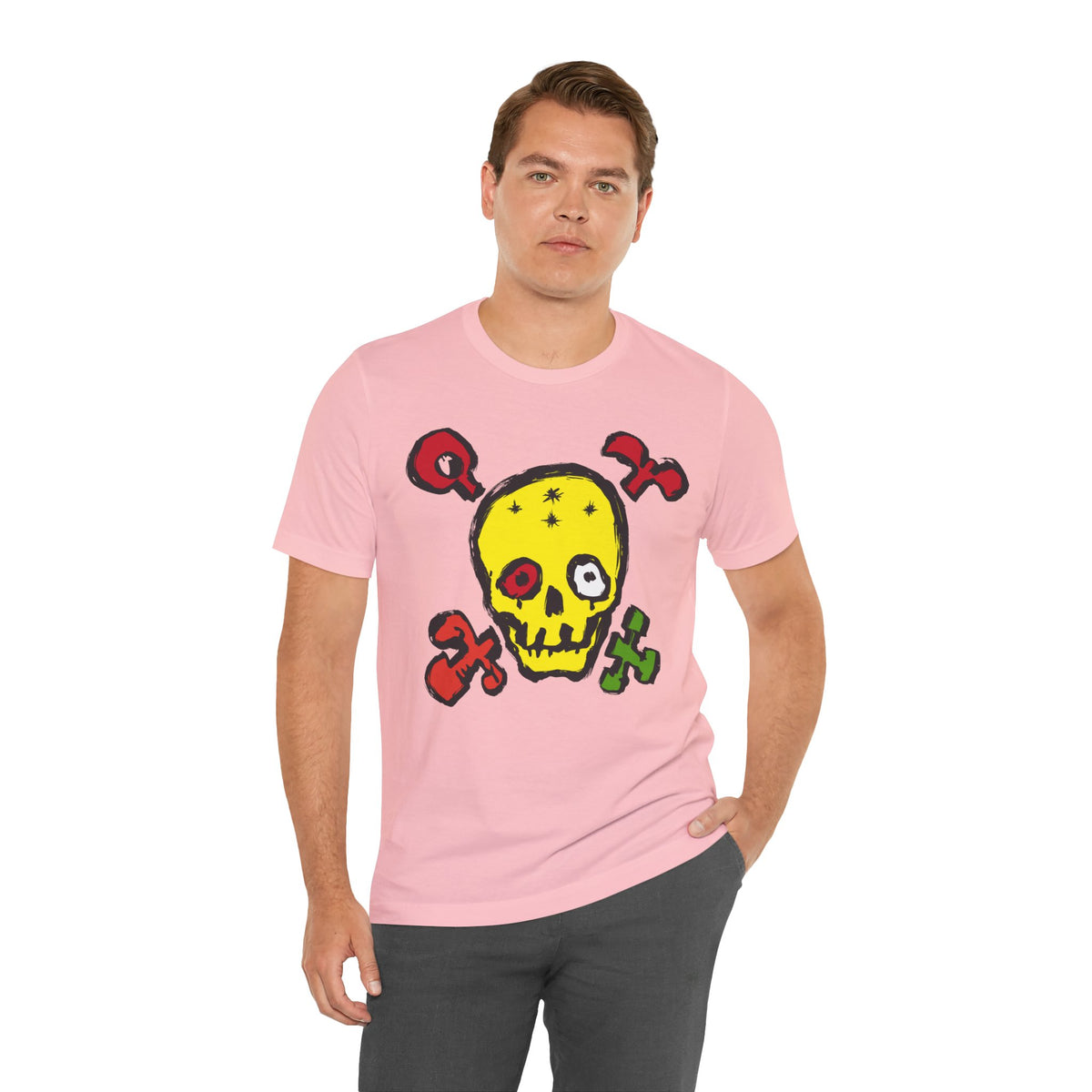 Yellow Skull Graphic Design Tee, Skull Shirt, Vintage Tees, Art Design T-Shirt, Vintage Graphic Tee, Art Shirts with Skulls