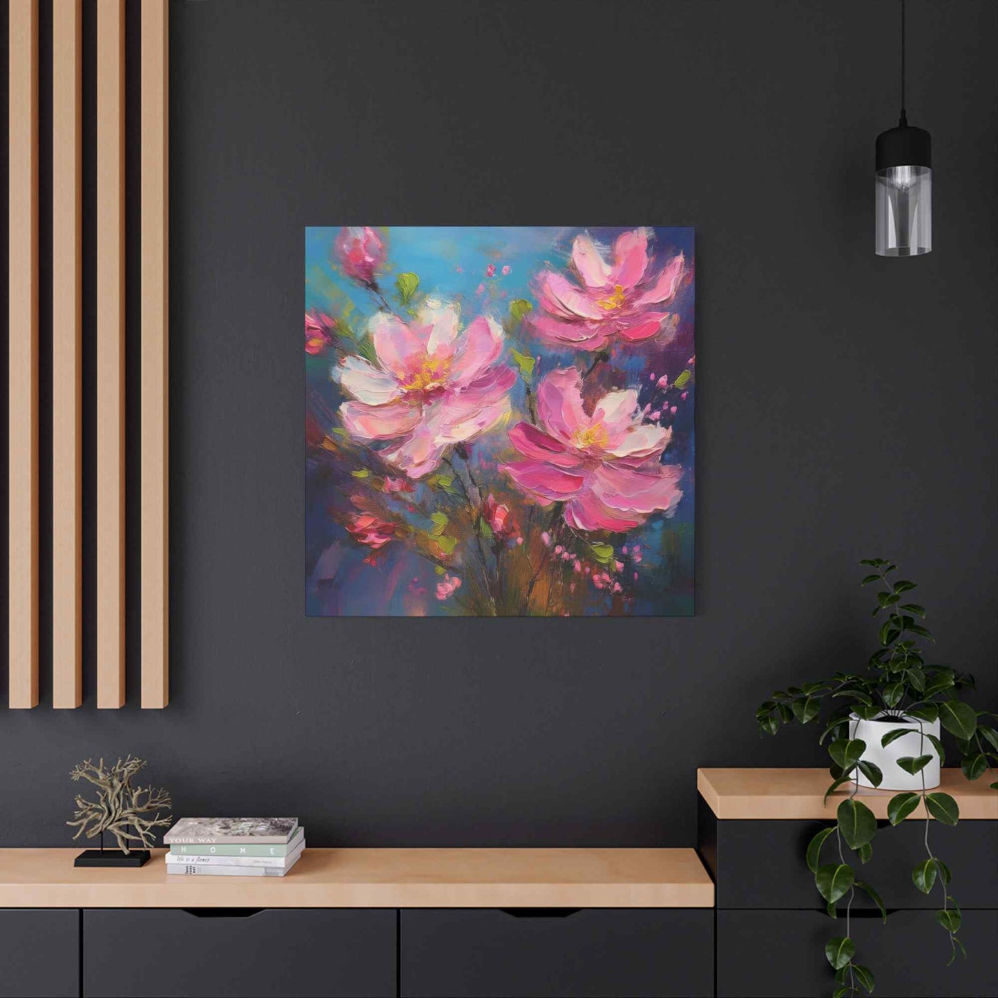 Pink Flowers Print Canvas, Pink Flowers Oil Paint Print 20x20, 24x24, 30x30, 32x32, 36x36, Art Design Print Non-Frame MC-10