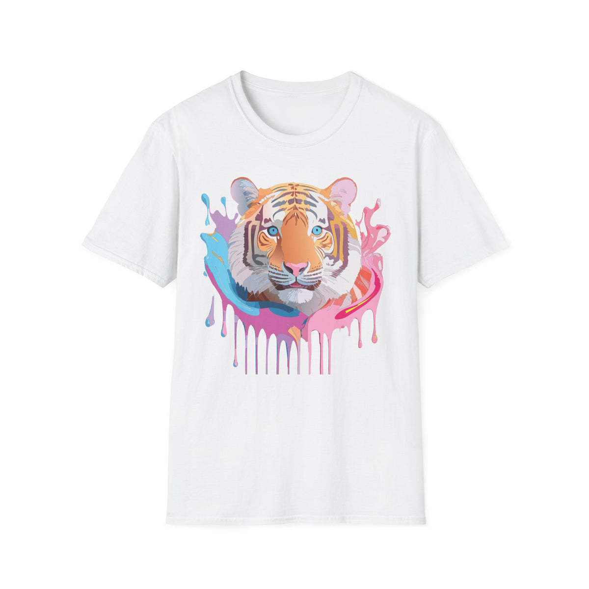 Colorful Tiger Face T-Shirt | Watercolor Drip Animal Graphic