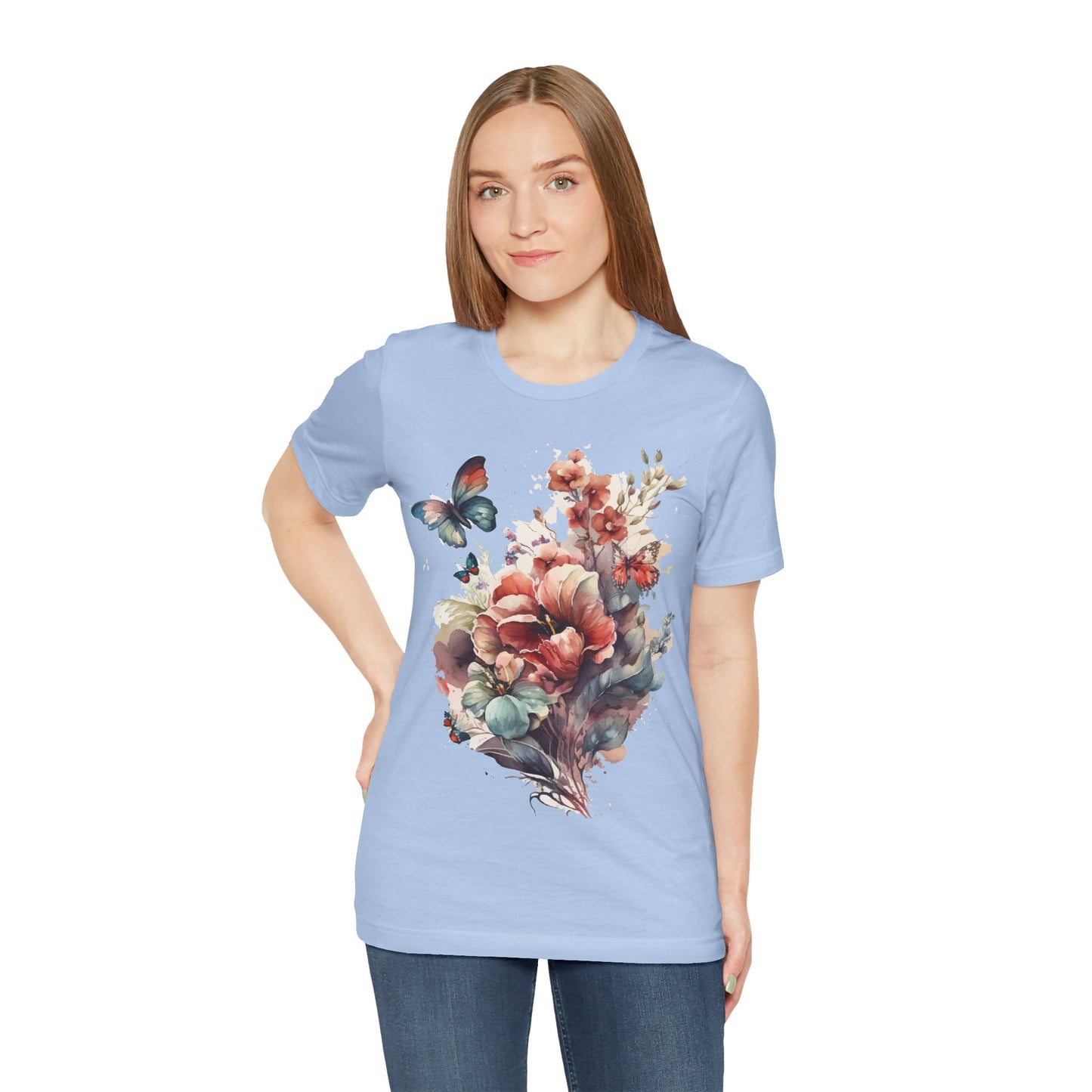 Cotton Tee Shirt with Butterfly Prints