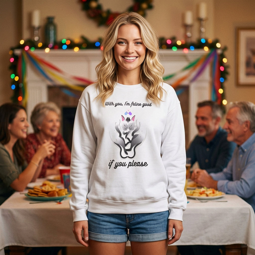 Cat Graphic Valentine's Day Sweatshirt Unisex 50/50 Cotton-Poly Animal Sweatshirt w19