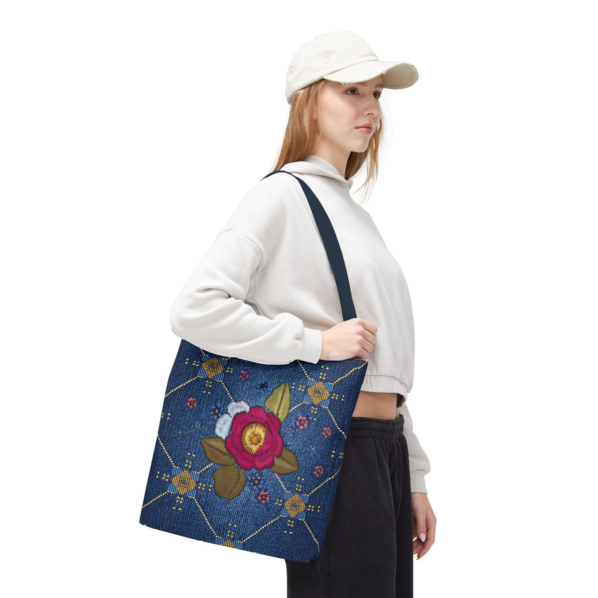 Denim Fabric Imitation Print Unisex Canvas Bag Poly Spun 3 Sizes Tote Bag 159-2