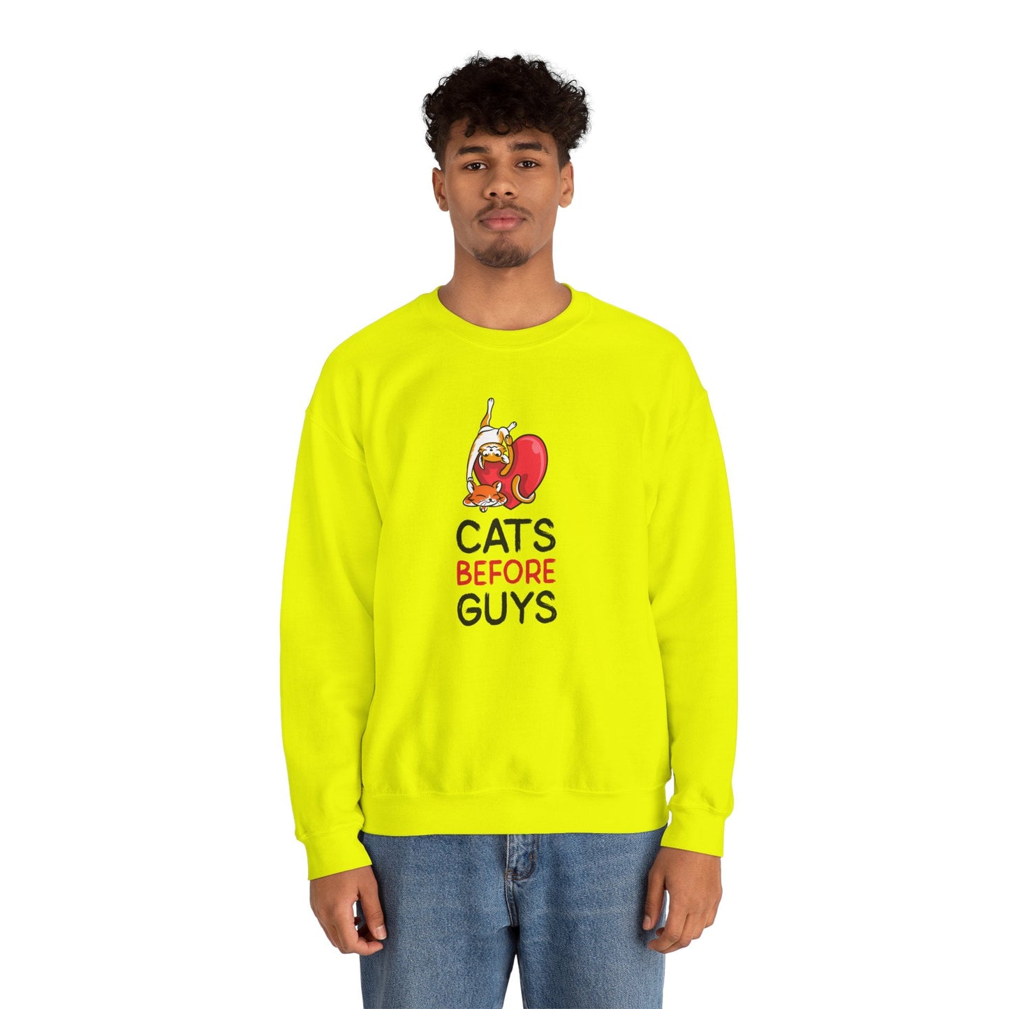 Cat Heart Sweatshirt Unisex Valentines Day 50 50 Cotton Poly Heavy Blend Crewneck Sweatshirt
