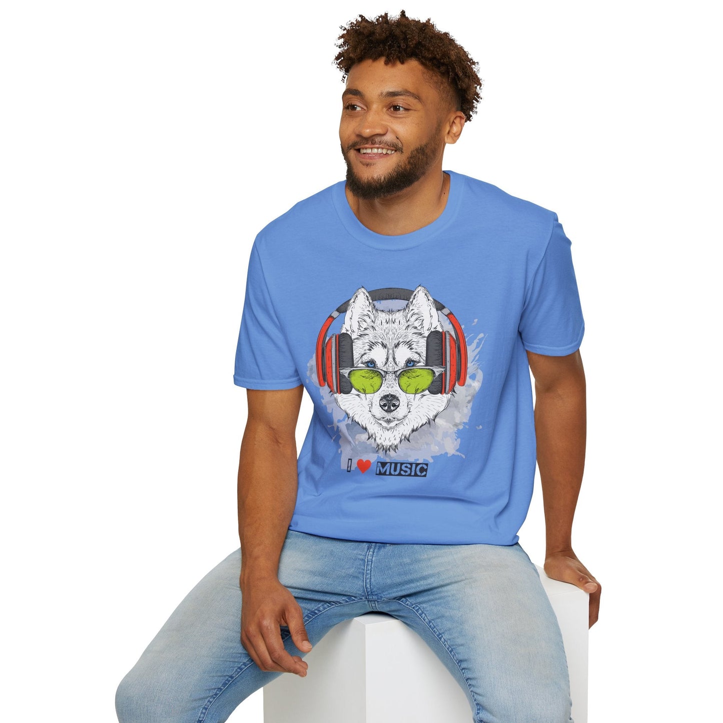 I Love Music Animals Shirt With Headphones Unisex Softstyle Tee Premium Comfort Short Sleeve