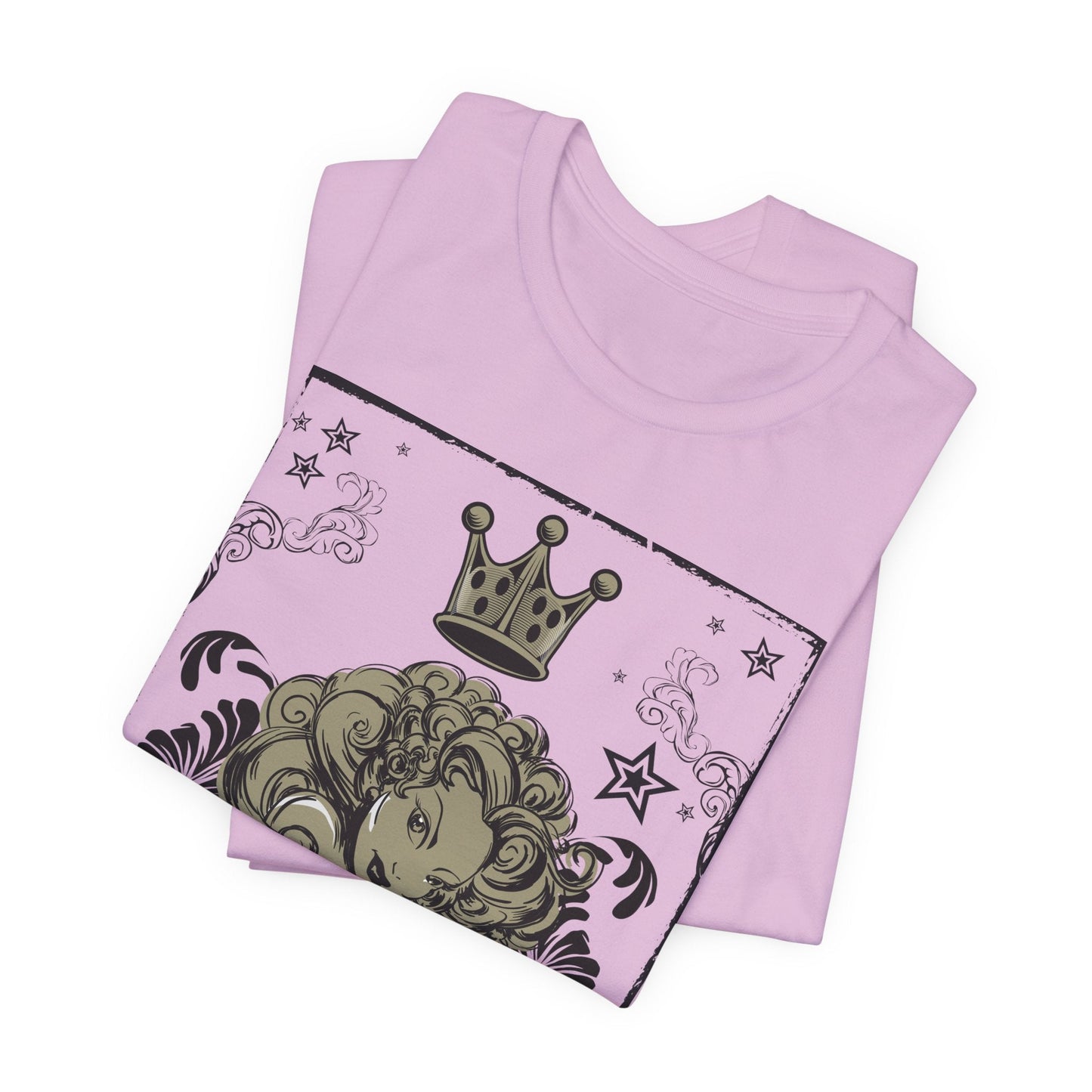 Crown Face Portrait Graphic Tee Vintage Floral Illustration Rock Band T-Shirt