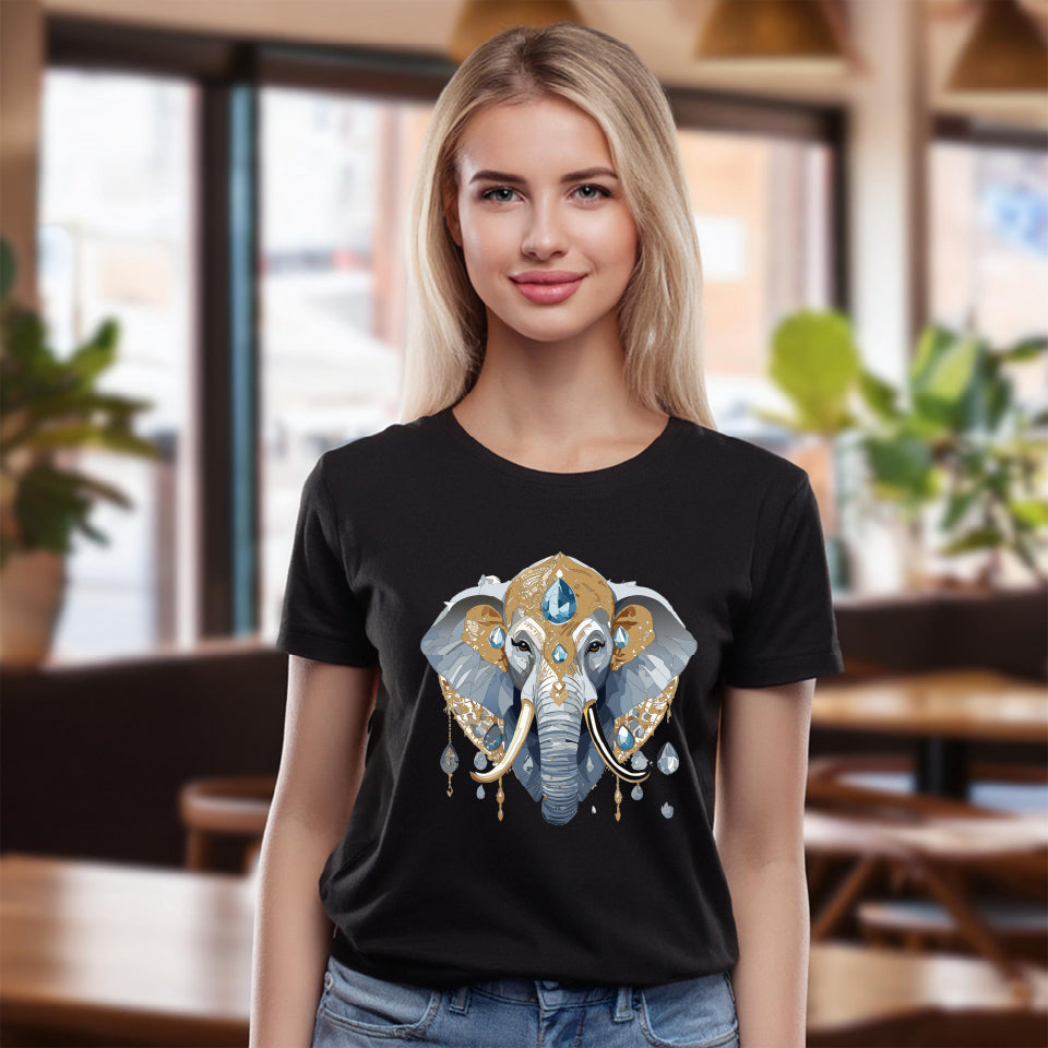 Elephant Graphic Unisex 100 Cotton Tee With Unique Animal Golden Medallion Art Design 36