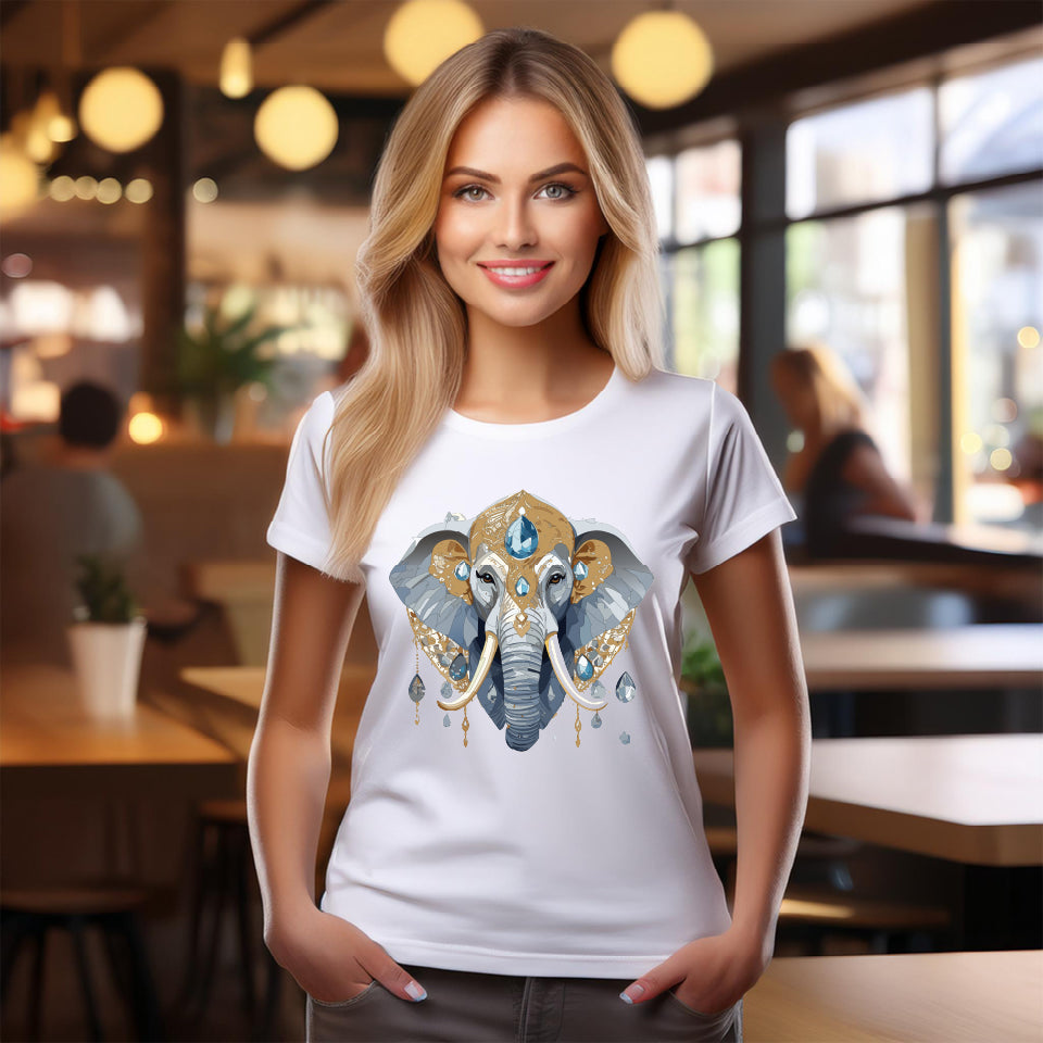 Elephant Graphic Unisex 100 Cotton Tee With Unique Animal Golden Medallion Art Design 36