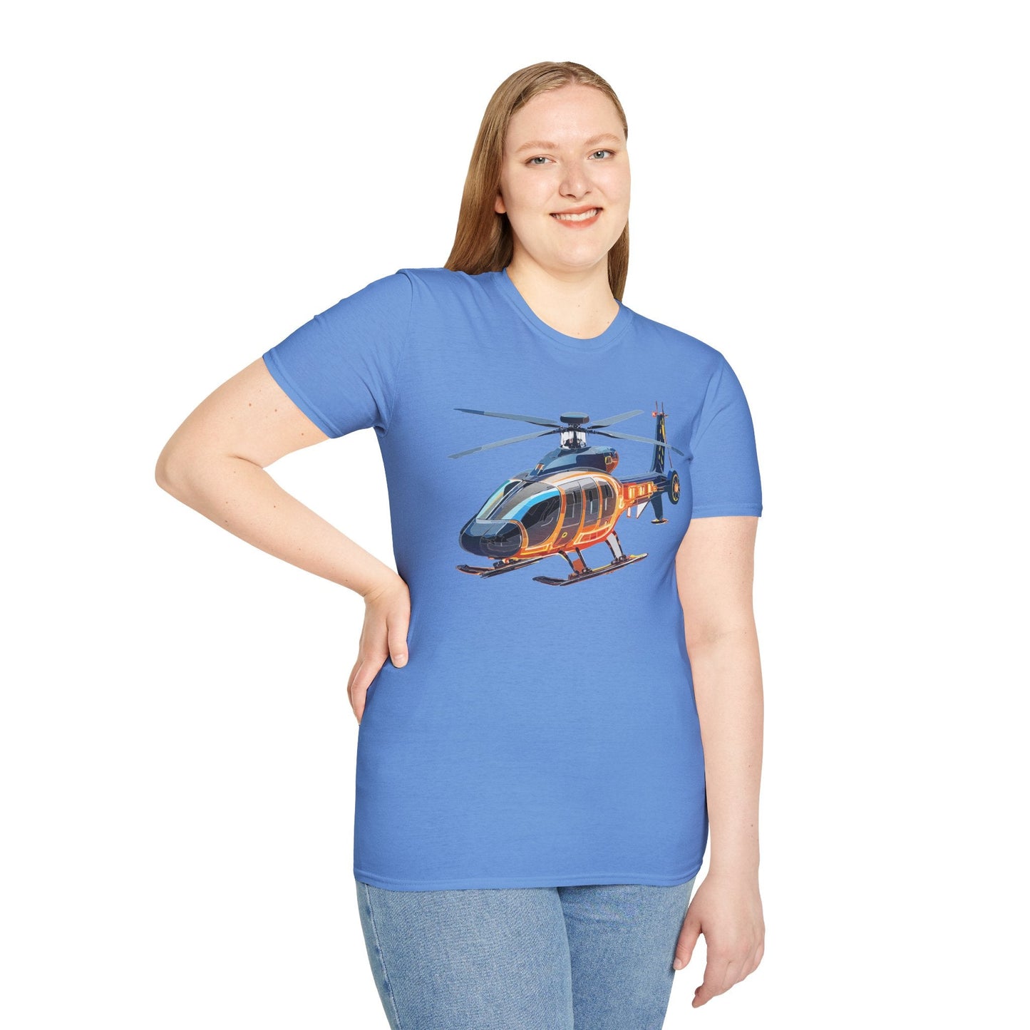 Unisex Helicopter Graphic T Shirt Softstyle 64000 Short Sleeve Chopper Tee For Everyday Comfort