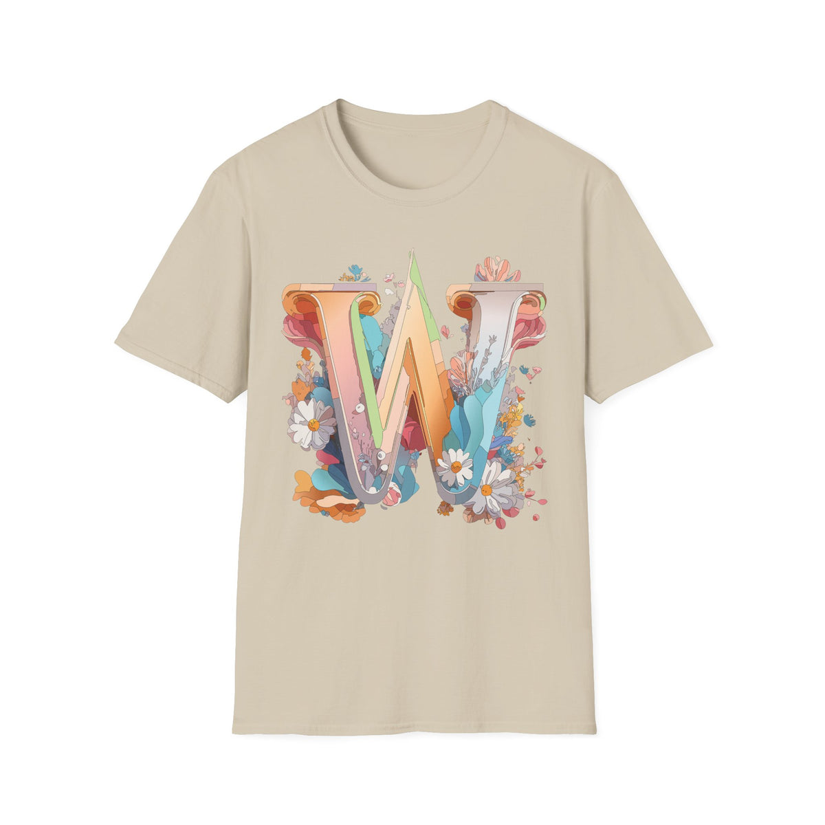 Floral Letter W Monogram T-Shirt | Floral Initial Tee